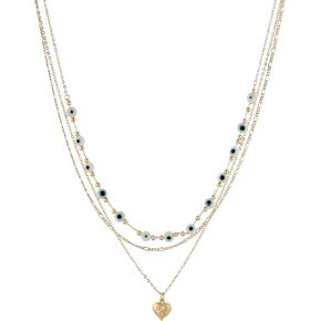 HZMAN Layered Necklace for Women 14K Gold Plated Love Heart Pendant Necklace Dainty Evil Eye Beads Thin Gold Choker Necklaces Jewelry Gift in Saudi Arabia