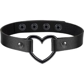 Cupimatch 2Pcs Punk Heart Charm Leather Collar Choker Necklace Adjustable 13"- 15.7"