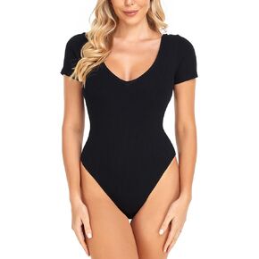 Misslinlin Women's Essential bodysuit Backless Slimming Bodysuit Black Basic leotards
