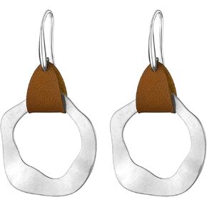 Women Pu Leather Geometric Irregular Round Earring for Girls Square Dangle Drop Boho Ear Jewelry