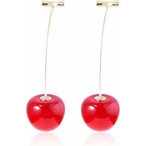 Red Cherry Fruit Earrings Gold Plated 3D Handmade Charm Sweet Fresh Fruits Resin Food Long Lightweight Nature Dangle Drop Earrings for Women Teen Girls Birthday Party Valentines Day Kawaii Jewelry Gifts