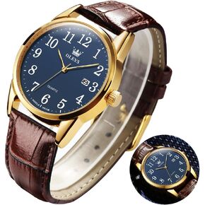 OLEVS Men Watch Leather Analog Quartz Male Dress Week Date Business Classic Luminous Leather Strap 3ATM Waterproof Wrist Watch Lovers