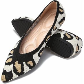 EnllerviiD Women's Flats Breathable Knit Pointed Flats Loafers Shoes,Work Flats Office Shoes Comfortable Flexible Mule Shoes Ballet Flats