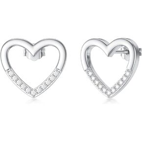 CTIEIP 1/10 cttw Diamond Heart Shape Stud Earrings for Women in Sterling Silver Diamond Jewelry Gift for Her, Sterling Silver Diamond, not known in Kuwait