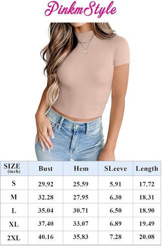 تي شيرت نسائي من PINKMSTYLE ببطانة مزدوجة ورقبة وهمية صيفية بأكمام قصيرة in Kuwait
