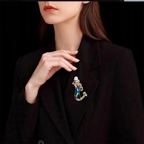 Mermaid Brooch Beautiful Pearl Mermaid Lapel Pin Painting Enamel Brooch Badge Mermaid Brooches Pin Women Elegant Jewelry Pin Backpack Cloths Hats Accessories Gifts, Metal, no gemstone in Kuwait