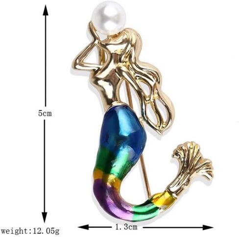 Mermaid Brooch Beautiful Pearl Mermaid Lapel Pin Painting Enamel Brooch Badge Mermaid Brooches Pin Women Elegant Jewelry Pin Backpack Cloths Hats Accessories Gifts, Metal, no gemstone in Kuwait