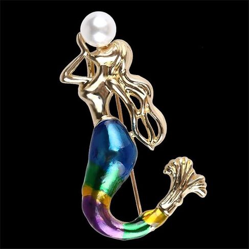 Mermaid Brooch Beautiful Pearl Mermaid Lapel Pin Painting Enamel Brooch Badge Mermaid Brooches Pin Women Elegant Jewelry Pin Backpack Cloths Hats Accessories Gifts, Metal, no gemstone in Kuwait