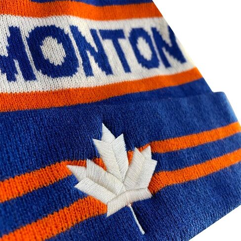 Dutern Canada Maple Leaf Edmonton City Hockey Embroidery Classic Pom Cuff Edmonton Beanie Hat Cuffed Winter Hat Knit Toque Skull Cap Blue in Kuwait