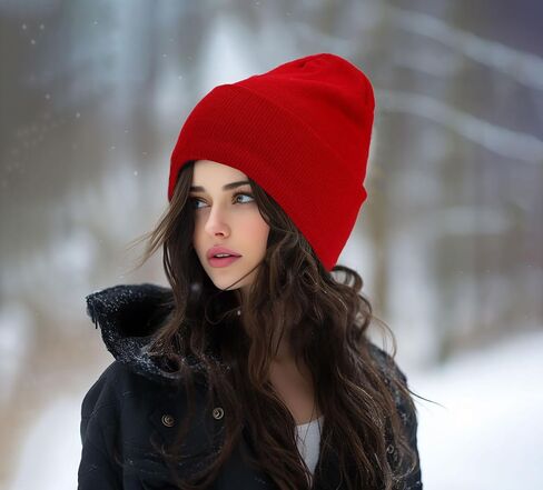 IHAUIUE Solid Color Beanie Hat Knitted Cuffed Skull Cap Double Layer Winter Watch Hats for Women, Men in Saudi Arabia