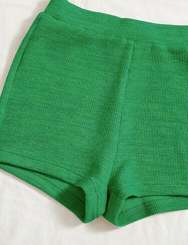 Women's Knitted 2 Piece Outfit Ribbed Crop Top Sleeveless Bandeau Tube Tops and Track Shorts Set in Kuwait