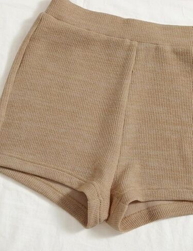 Women's Knitted 2 Piece Outfit Ribbed Crop Top Sleeveless Bandeau Tube Tops and Track Shorts Set in Saudi Arabia