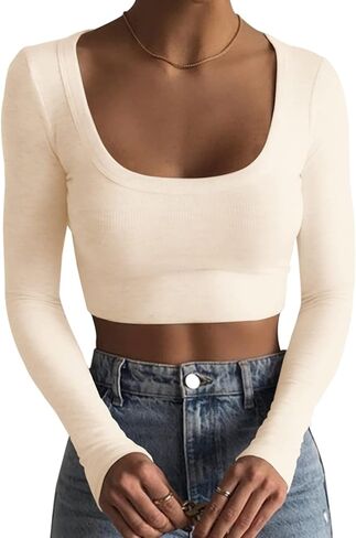 تي شيرت نسائي أساسي بأكمام طويلة مناسب للخروج Y2k تي شيرت ضيق ضيق تي شيرت ملابس الشارع in Kuwait