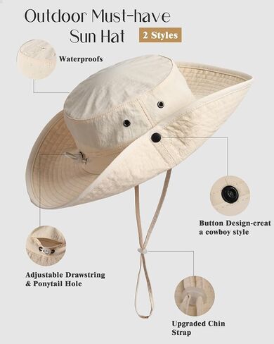 FURTALK Sun Hats for Women Ponytail UV Protection Summer Hat Wide Brim Packable UPF50 Cowboy Hat Hiking Fishing Hats in Saudi Arabia