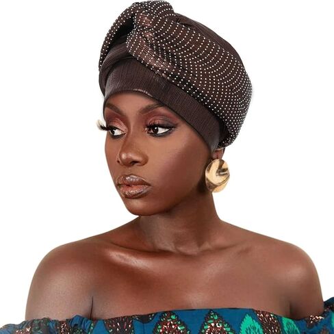 Yeilhile Pre-Tied Turban Gold Rhinestone Headwrap Round Bonnet Beanie Cap Headbands for Women (Pack of 2), Gold, One size in Kuwait