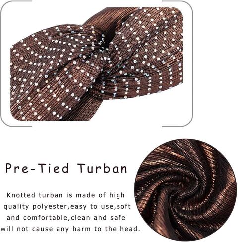 Yeilhile Pre-Tied Turban Gold Rhinestone Headwrap Round Bonnet Beanie Cap Headbands for Women (Pack of 2), Gold, One size in Kuwait