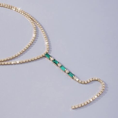 Vcagirest لامعة حجر الراين كريستال المختنق قلادة الأخضر شرابة الماس قلادة مثير كريستال الظهر سلسلة حفلة موسيقية مهرجان بيان مجوهرات للنساء الفتيات (Silver1) in Kuwait