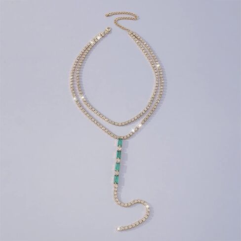 Vcagirest لامعة حجر الراين كريستال المختنق قلادة الأخضر شرابة الماس قلادة مثير كريستال الظهر سلسلة حفلة موسيقية مهرجان بيان مجوهرات للنساء الفتيات (Silver1) in Kuwait