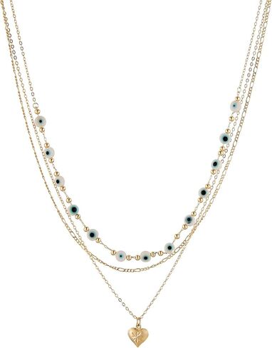 HZMAN Layered Necklace for Women 14K Gold Plated Love Heart Pendant Necklace Dainty Evil Eye Beads Thin Gold Choker Necklaces Jewelry Gift in Saudi Arabia