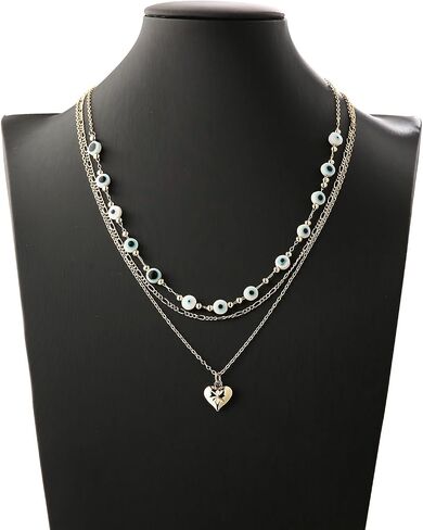 HZMAN Layered Necklace for Women 14K Gold Plated Love Heart Pendant Necklace Dainty Evil Eye Beads Thin Gold Choker Necklaces Jewelry Gift in Saudi Arabia