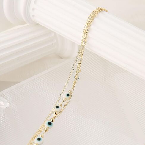 HZMAN Layered Necklace for Women 14K Gold Plated Love Heart Pendant Necklace Dainty Evil Eye Beads Thin Gold Choker Necklaces Jewelry Gift in Saudi Arabia