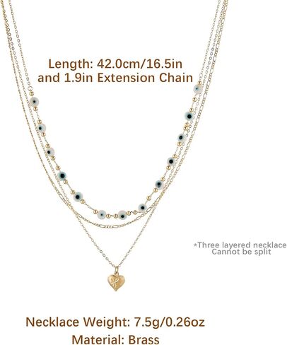 HZMAN Layered Necklace for Women 14K Gold Plated Love Heart Pendant Necklace Dainty Evil Eye Beads Thin Gold Choker Necklaces Jewelry Gift in Saudi Arabia