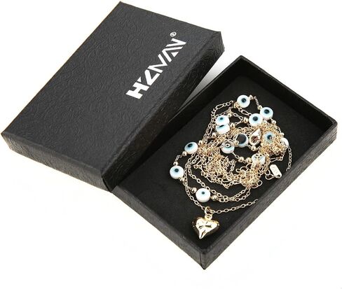 HZMAN Layered Necklace for Women 14K Gold Plated Love Heart Pendant Necklace Dainty Evil Eye Beads Thin Gold Choker Necklaces Jewelry Gift in Saudi Arabia
