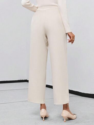 MakeMeChic Women's Wide Leg Business Work Suit Pants Solid Slant Pocket High Waist Casual Trousers in Saudi Arabia