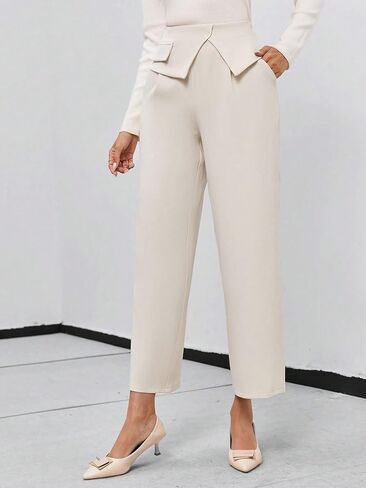 MakeMeChic Women's Wide Leg Business Work Suit Pants Solid Slant Pocket High Waist Casual Trousers in Saudi Arabia