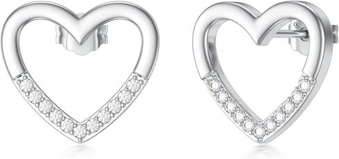 CTIEIP 1/10 cttw Diamond Heart Shape Stud Earrings for Women in Sterling Silver Diamond Jewelry Gift for Her, Sterling Silver Diamond, not known in Kuwait