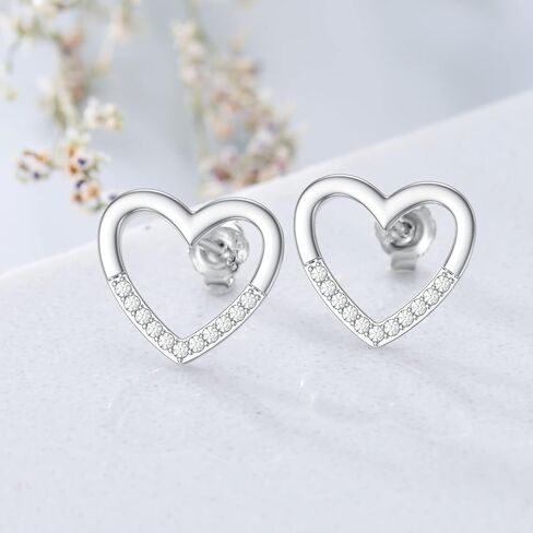 CTIEIP 1/10 cttw Diamond Heart Shape Stud Earrings for Women in Sterling Silver Diamond Jewelry Gift for Her, Sterling Silver Diamond, not known in Kuwait
