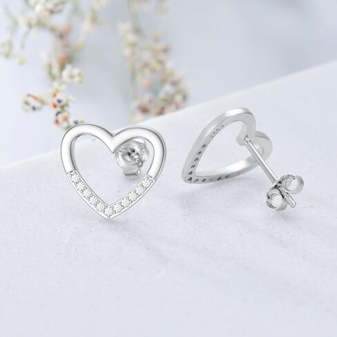 CTIEIP 1/10 cttw Diamond Heart Shape Stud Earrings for Women in Sterling Silver Diamond Jewelry Gift for Her, Sterling Silver Diamond, not known in Kuwait
