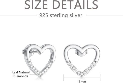 CTIEIP 1/10 cttw Diamond Heart Shape Stud Earrings for Women in Sterling Silver Diamond Jewelry Gift for Her, Sterling Silver Diamond, not known in Kuwait