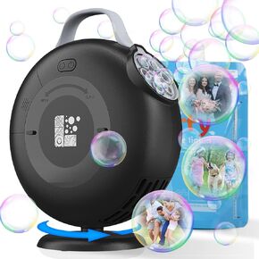 Bubble Machine, Automatic Bubble Blower for Kids Toddlers, 8000+ Bubbles Per Minute, 90° 200° Oscillating Electric Plug-in or Batteries Bubble Maker, Bubble Toys for Outdoor Birthday Party - Black