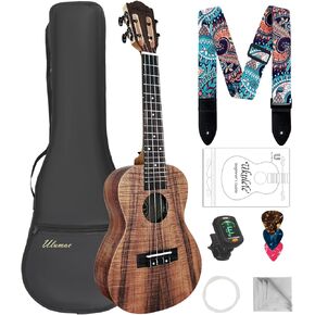 Concert Ukulele, KOA Acacia Wood 23 inch Adults kids Professional Ukelele for Beginners, Hawaiian Ukele Kit with Replacing Strings, Tuner, Gig Bag, Strap, Guitar Pick, Cloth, Classic Style
