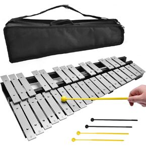 32 Keys Glockenspiel,Foldable Aluminum Xylophone for Adults, Percussion Instruments Kit for Children,Professional Educational Percussion Musical Instrument with 4 Mallets and Carrying Bag