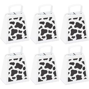 6 Pack Cow Bells with Handle for Kids, Cow Print Call Bell Noise Makers for Farm, Sporting Events (4 Inches)