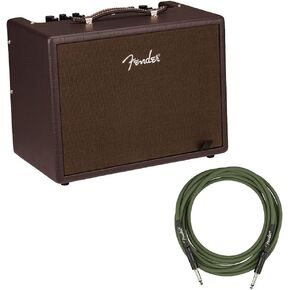 Fender Acoustic Junior Guitar Amplifier Bundle with Fender Joe Strummer Instrument Cable, (13ft) Straight/Straight, Drab Green