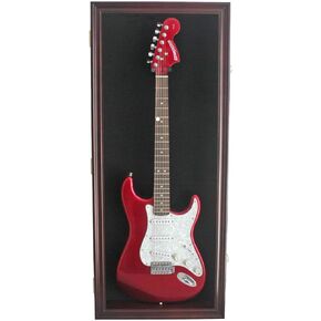 DisplayGifts 42" Electric Guitar Display Case Cabinet Shadow Box with Guitar Hanger Stand, Lockable UV Protection Black Felt interior with Black Frame
