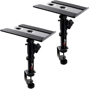 Studio Monitor and Speaker Stand, Clamp-on Desktop Stand Set of 2, 10x9 inch Metal Tray, -10° to +10° Tilted Angle for Wide Range of Monitor Speakers, Bookshelf Speakers, Laptops.