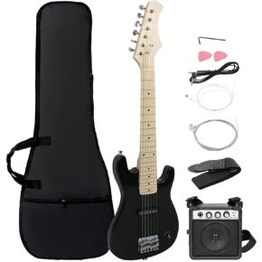 Smartxchoices 30 Inch Electric Guitar, Starter Kit for Kids with 5W Amplifier,Picks, Gig Bag, Shoulder Strap, Cable & Accessory Kit,Solid Wood Body, Black