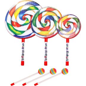 Foraineam 3 Pieces Lollipop Drum with Mallet 10 Inch 8 Inch 6 Inch Percussion Lollipop Hand Drum Musical Sound Tool Music Rhythm Instruments