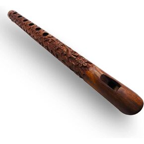 Mouth Woodwind Flute Wooden Traditional Hand Carved, Great Sound Indian Musical Instrument Brown Color 13 Inch