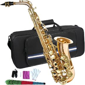 Eb Alto Saxophone - ساكسفون مفاتيح مطلي بالنيكل الأسود، هيكل نحاسي أحمر 94#، آلات موسيقية مسطحة E مع حقيبة ساكسفون قماشية فاخرة.