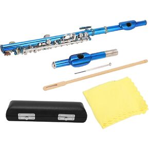 Piccolo Flute Cupronickel Blue Nickel Plated Beginner Flute Cleaning Kit with Case Cloth Cleaning Rod Screw Driver for Beginner