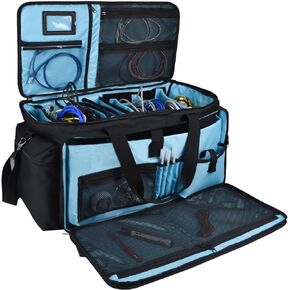 DJ Equipment Cable Bag, DJ Gig Bag with Detachable Padded Bottom and 8 Dividers, Cable File DJ Case for Musical DJ Accessories, Cords, DJ Gear, Sound Equipment