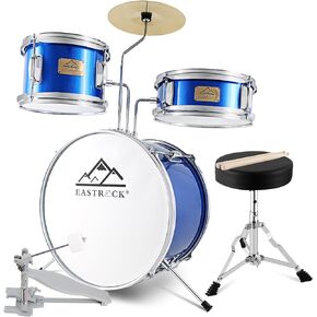 EASTROCK Drum Set, 3 Piece 14'' Drum sets for Drummer,Beginner, Drum Set with Adjustable Throne,Cymbal,Pedal,Drumsticks(Blue)