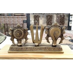 Brass Shankh Chakra Namah,Namam Showpiece Standard Yellow 1 Piece