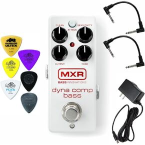 Briskdrop MXR M282 Bass Dyna Comp Mini Bundle with 2 Patch Cables, Dunlop Pick Pack, and Power Supply