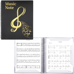 Music Folder for Sheet Music, 30 Sleeves 60 Pages, Blank Spiral Music Binder for Sheet Music and Documents Organizer, 8.5x11 Inch, Band Sheet Music Holder (Black)